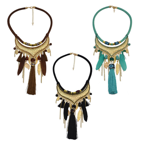 Original jewelry feather leaf tassel necklace