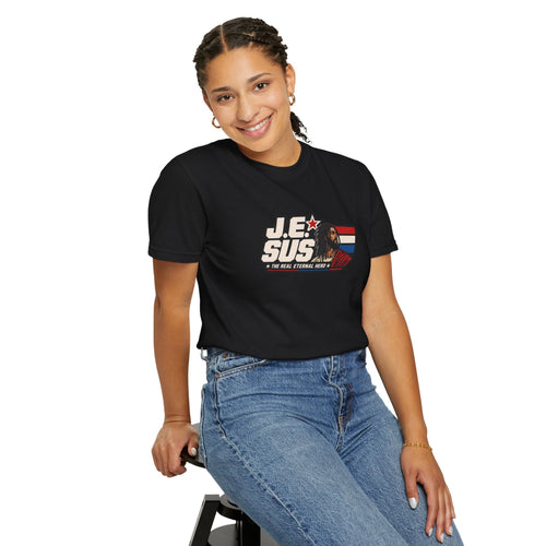 Jesus Retro Graphic T-Shirt — “J.E.SUS The  Real Eternal Hero” Christian Vintage Tee
