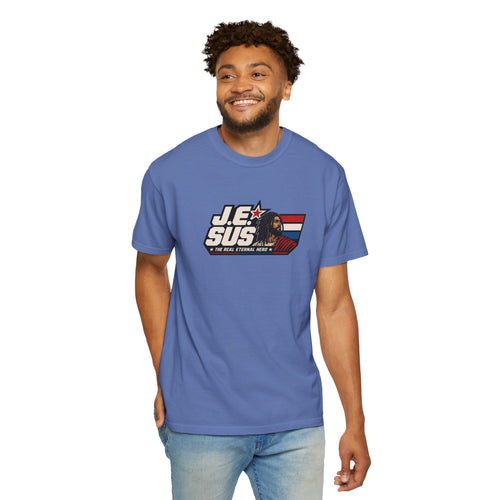 Jesus Retro Graphic T-Shirt — “J.E.SUS The  Real Eternal Hero” Christian Vintage Tee
