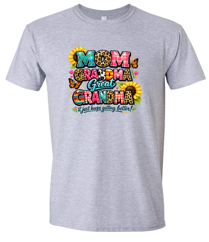 Mom, Grandma, Great Grandma Adult Gildan Soft Shirt