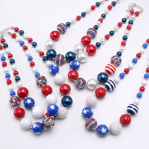 Patriotic Red White Blue Acrylic Beaded Dog Necklace - Large
