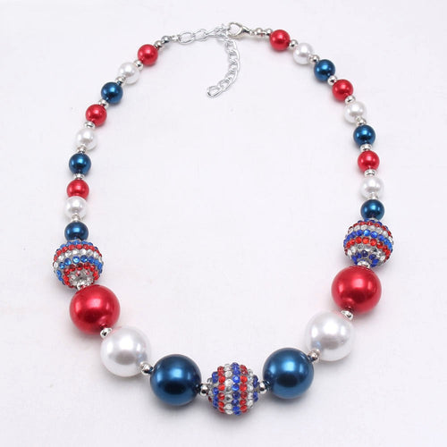 Patriotic Red White Blue Acrylic Beaded Dog Necklace - Large