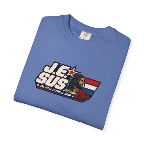 Jesus Retro Graphic T-Shirt — “J.E.SUS The  Real Eternal Hero” Christian Vintage Tee
