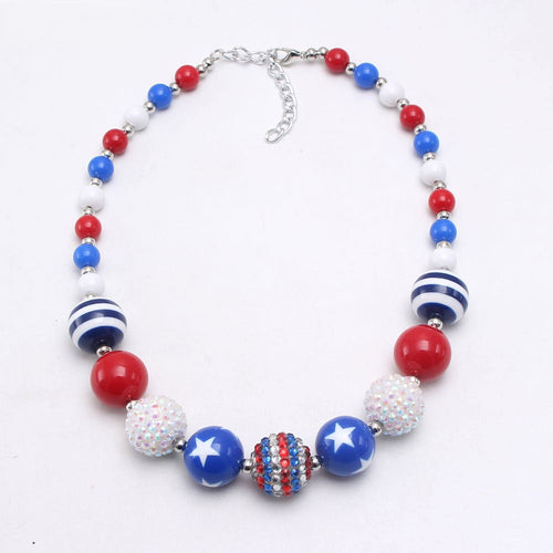 Patriotic Red White Blue Acrylic Beaded Dog Necklace - Large
