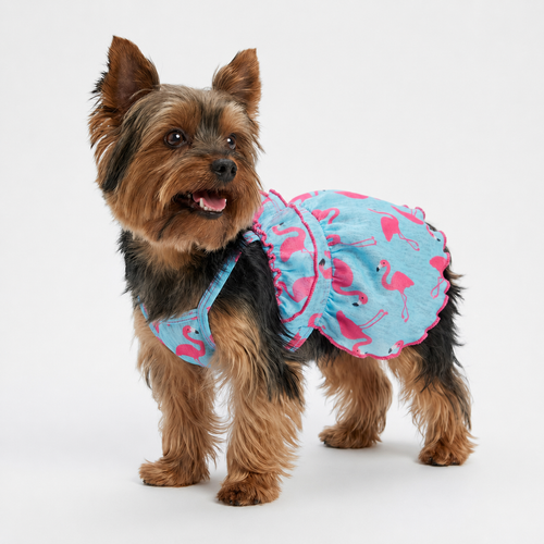 Blue Flamingo Ruffle Dog Dress