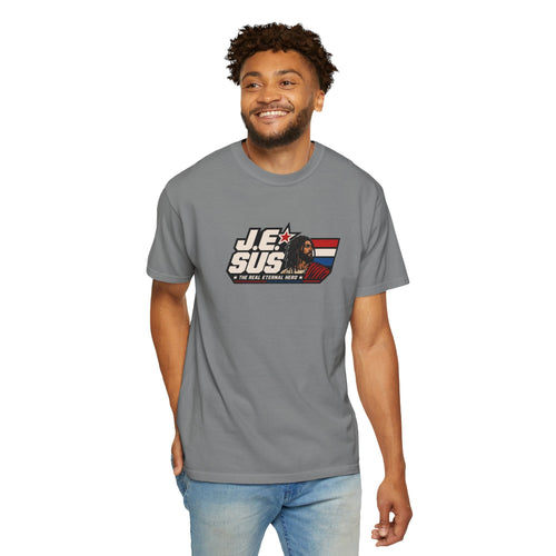 Jesus Retro Graphic T-Shirt — “J.E.SUS The  Real Eternal Hero” Christian Vintage Tee