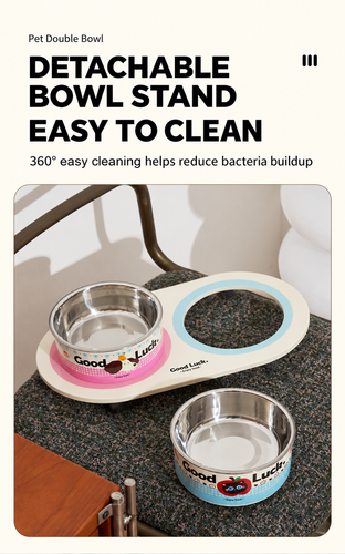 Elevated Double Pet Bowl with Stainless Steel Inserts