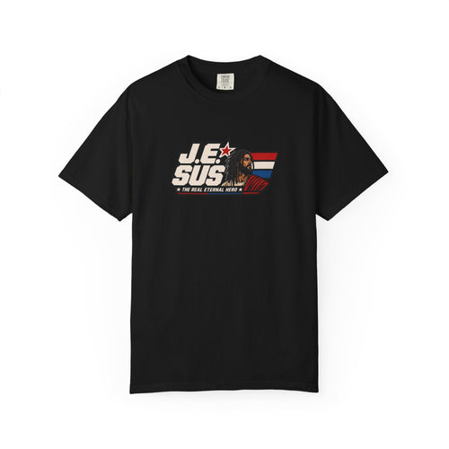 Jesus Retro Graphic T-Shirt — “J.E.SUS The  Real Eternal Hero” Christian Vintage Tee