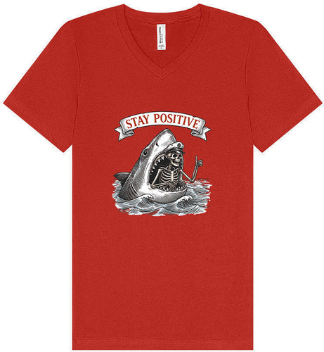 Stay Positive Shark  Unisex V-Neck Shirt