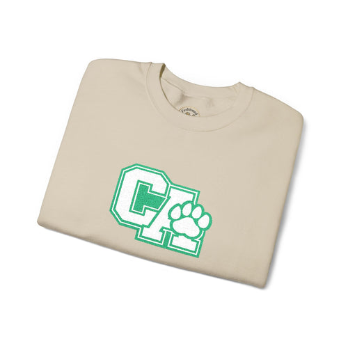 California Embroidered Crewneck Sweatshirt — Green Vintage 'CA' Paw Logo