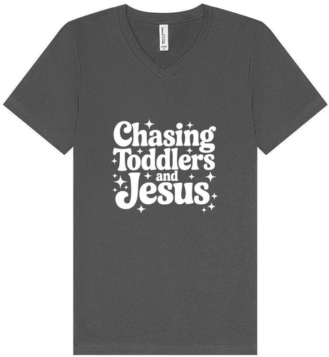 Chasing Toddlers and Jesus Unisex V-Neck Shirt
