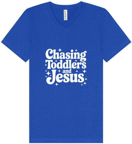 Chasing Toddlers and Jesus Unisex V-Neck Shirt