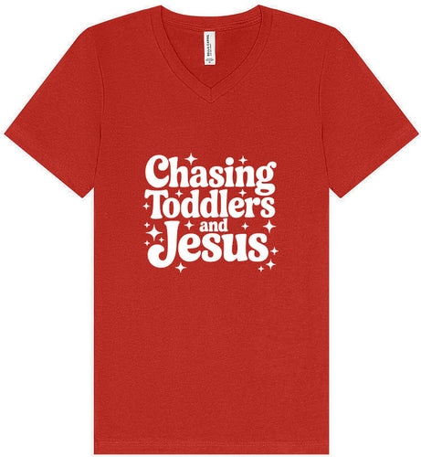 Chasing Toddlers and Jesus Unisex V-Neck Shirt
