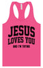 Jesus Loves You, I'm Trying Women's Racerback Tank