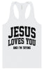 Jesus Loves You, I'm Trying Women's Racerback Tank