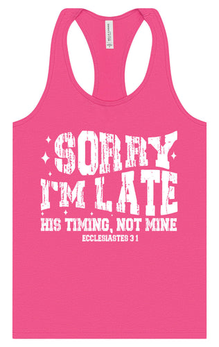 His Timing, Not Mine Women's Racerback Tank