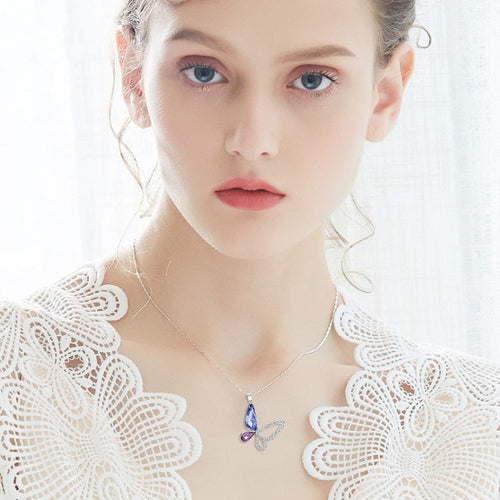 CDE Crystals from  Necklace Women Pendants S925 Sterling Silver Jewelry Blue Purple Butterfly Austrian Rhinestone New