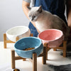 Oblique Mouth Wooden Stand Cat Bowl