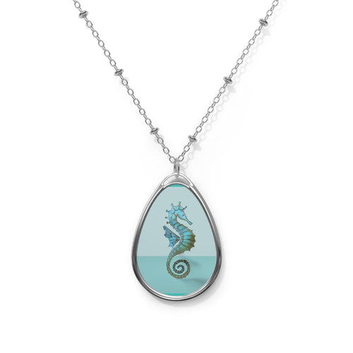 Seahorse Beach Oval Necklace – Ocean-Inspired Pendant Jewelry