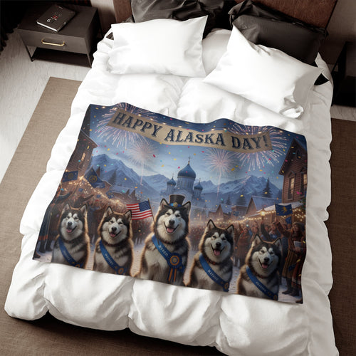 Happy Alaska Day Alaskan Malamutes Blanket