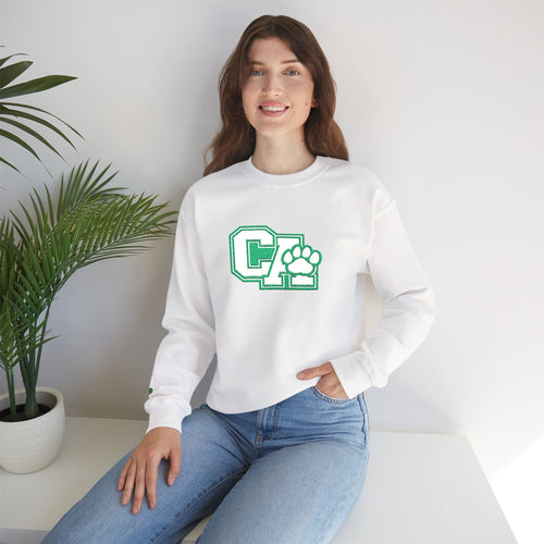 California Embroidered Crewneck Sweatshirt — Green Vintage 'CA' Paw Logo