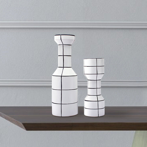 Modern Simple Nordic Creative Home White Ceramic Vase Fashion Stripe Handicraft Ornament Home Decoration