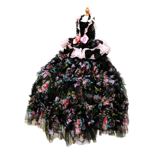 Luxury Floral Dog Dress with Ruffled Skirt & Pink Bow