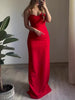 Red Sexy Back Slit Suspender Maxi Dress