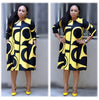 Women's fashionable Purple Printed Round Neck Mid Sleeve Plus Size Dress
