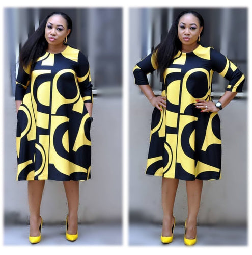 Women's fashionable Purple Printed Round Neck Mid Sleeve Plus Size Dress