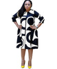 Women's fashionable Purple Printed Round Neck Mid Sleeve Plus Size Dress