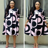 Women's fashionable Purple Printed Round Neck Mid Sleeve Plus Size Dress