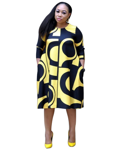 Women's fashionable Purple Printed Round Neck Mid Sleeve Plus Size Dress