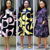 Women's fashionable Purple Printed Round Neck Mid Sleeve Plus Size Dress