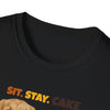 Sit. Stay. Cake. Golden Retriever T-Shirt | Funny Dog Mom Shirt