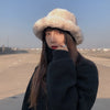 Winter Women's Thickened Imitation Rabbit Fur Flat Top Japanese Fisherman Hat