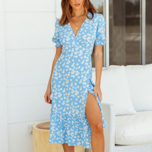 Fashion New Products V-neck Ladies Chiffon Dress