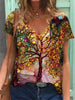 Painted V Neck Printed Loose Plus Size Short Sleeved T Shirt Women