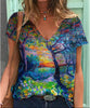 Painted V Neck Printed Loose Plus Size Short Sleeved T Shirt Women