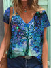 Painted V Neck Printed Loose Plus Size Short Sleeved T Shirt Women