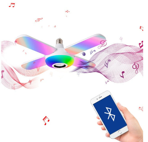 LED Four-leaf Bluetooth Music Lamp Colorful Intelligent Audio Folding Bulb Lamp Remote Control Deformable Ceiling Fixture Lights
