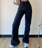 Women's Loose Straight Leg Jeans With Back Slit Drape