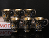 Mini Spirits Wine Glasses Cup 30ml Relief Retro Diamond Pattern Goblet Spirits Drinking Alloy Antique Wine Gift Retro Decoration