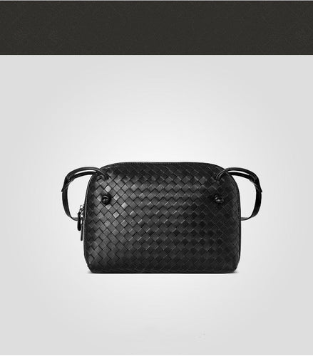 Crossbody Women Shoulder Bag Woven Bag Sheepskin Genuine Leather Fashion Purse  Double Pull Bag