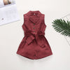 Multicolor Girls' Solid Lapel Sleeveless Single-breasted One-piece Shorts