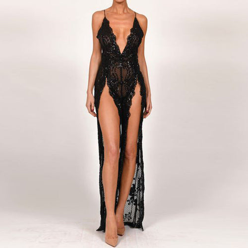 Sling Deep V-neck Sexy Back Long Dress