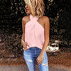 Back zipper halter solid color stitching top