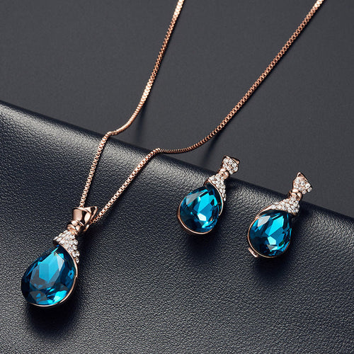 Alloy Plating Necklace Earrings Set Jewelry Set With Rhinestone Wedding Jewelry