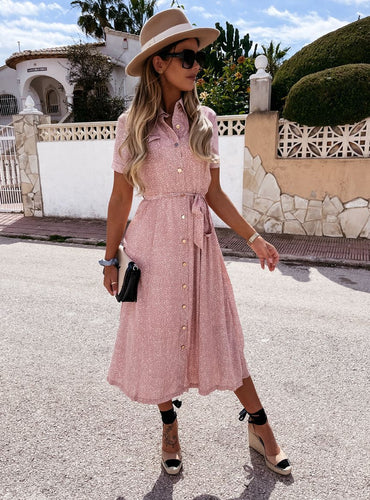 Small Floral Belt Dress Women's Clothing