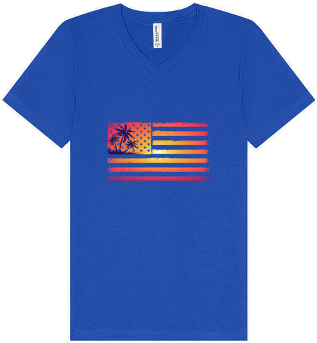 Beach American Flag Unisex V-Neck Shirt